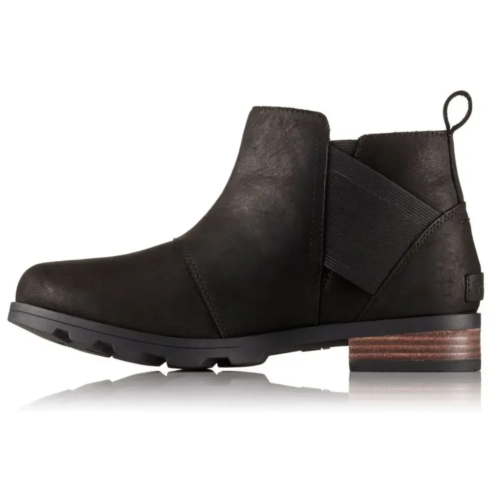 Sorel Emelie Chelsea Bootie black leather waterproof ankle boots sz 6 $150